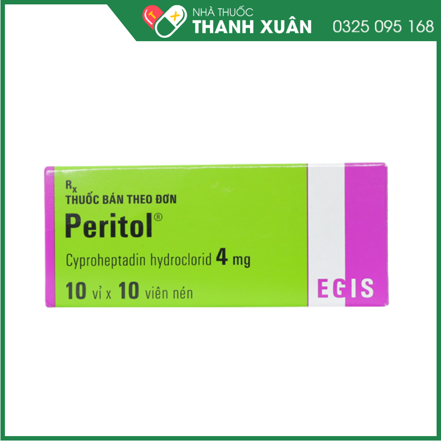Peritol 4mg trị dị ứng, đau đầu (10 vỉ x 10 viên)